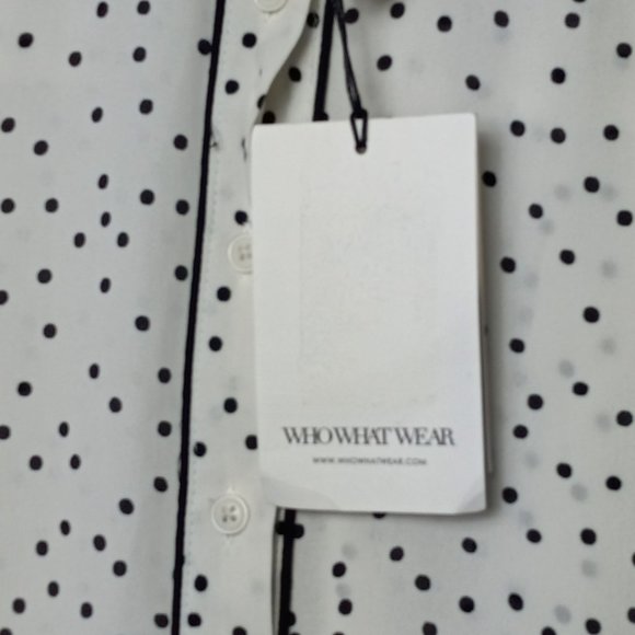 Who What Wear White Sheer Black Polka dot Blouse Button Up NWT XS Long Sleeve - Picture 16 of 16